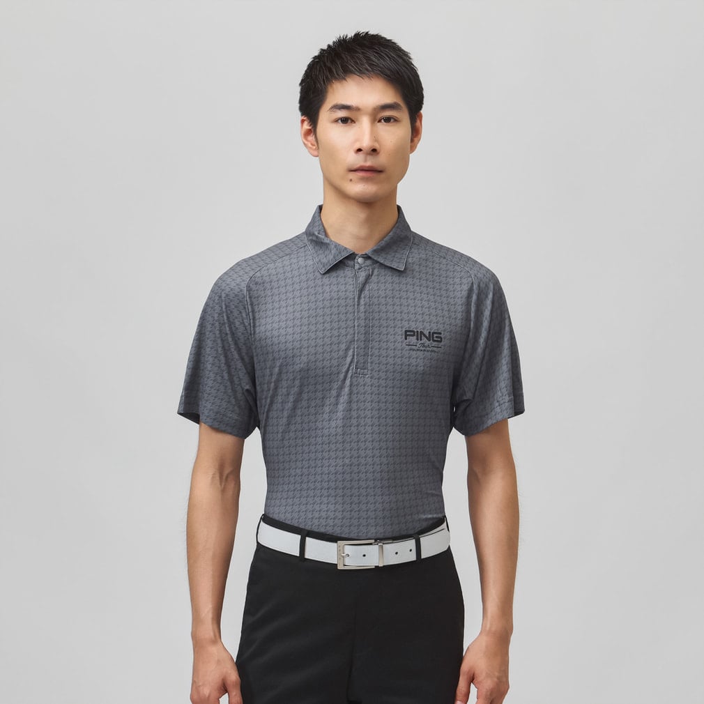 新品] PING 吸水速乾/UVカット 千鳥プリント ハーフジップ ポロ XL
