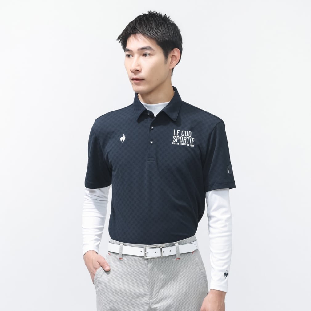 3WAYチェックジャカード半袖シャツ＆インナーシャツ LG6STZ00M(ネイビー-M)