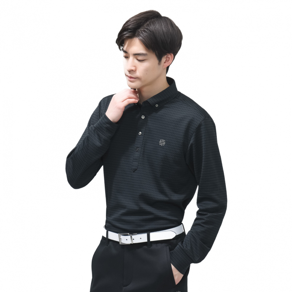 格子ジャガード長袖シャツ 0426161251(ブラック-M)