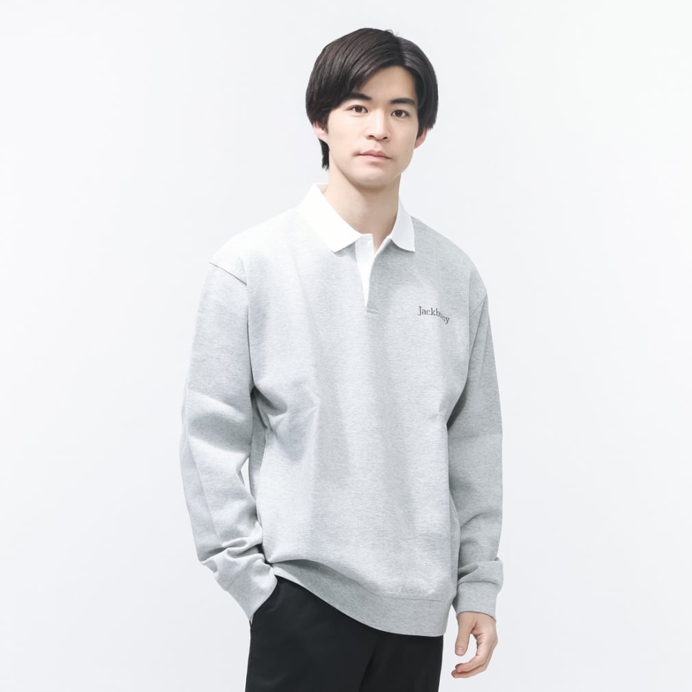 ハイゲージダブルフェイス 長袖ポロシャツ 2626161227(グレー-M)