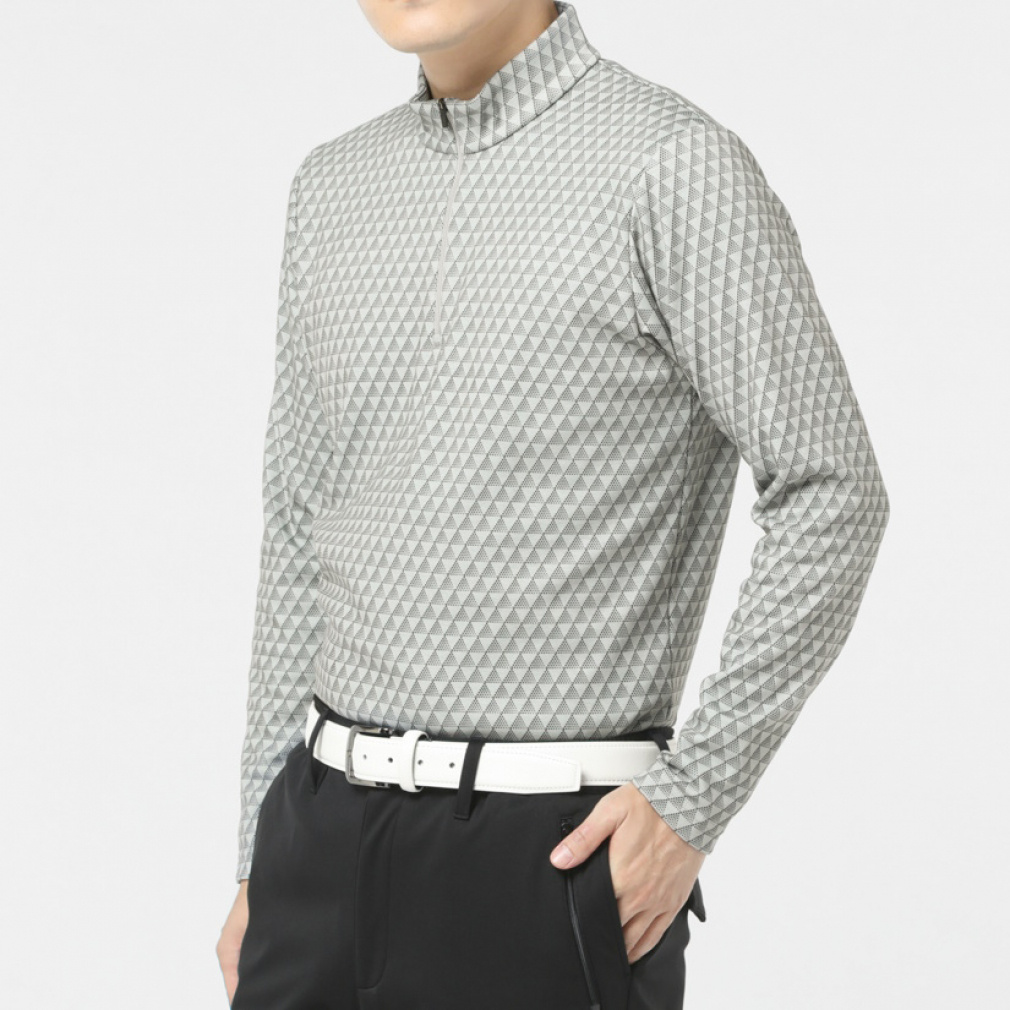 イグニオ ゴルフウェア 長袖シャツ 秋 冬 iHEAT アイヒート裏シャギートライアングルプリントジップシャツ (IG-1L1563Z-H) メンズ IGNIO