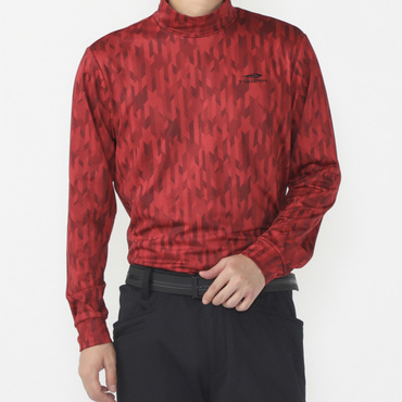 蓄熱保温プリントハイネック長袖シャツ 総柄プリント 蓄熱 保温 TR-1L1544H(レッド-3XL)