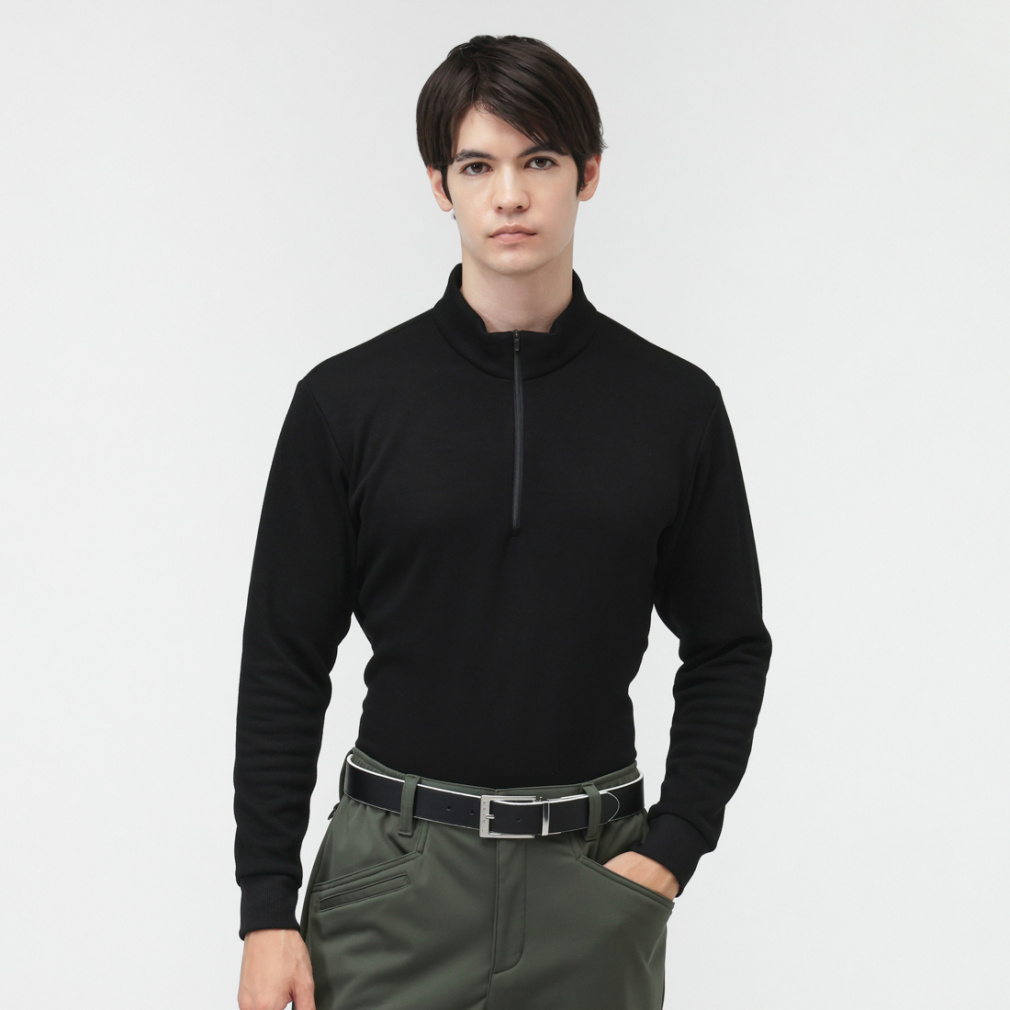 ＋5℃アイヒートハーフジップシャツ無地 TR-1L1525Z-HBK