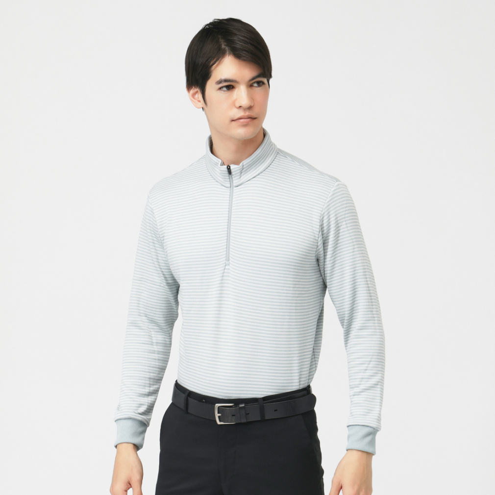 ＋5度アイヒートハーフジップシャツ柄ゆったりGY TR-1L1535Z-HYGY(ライトグレー×ライトグレー-L-M)