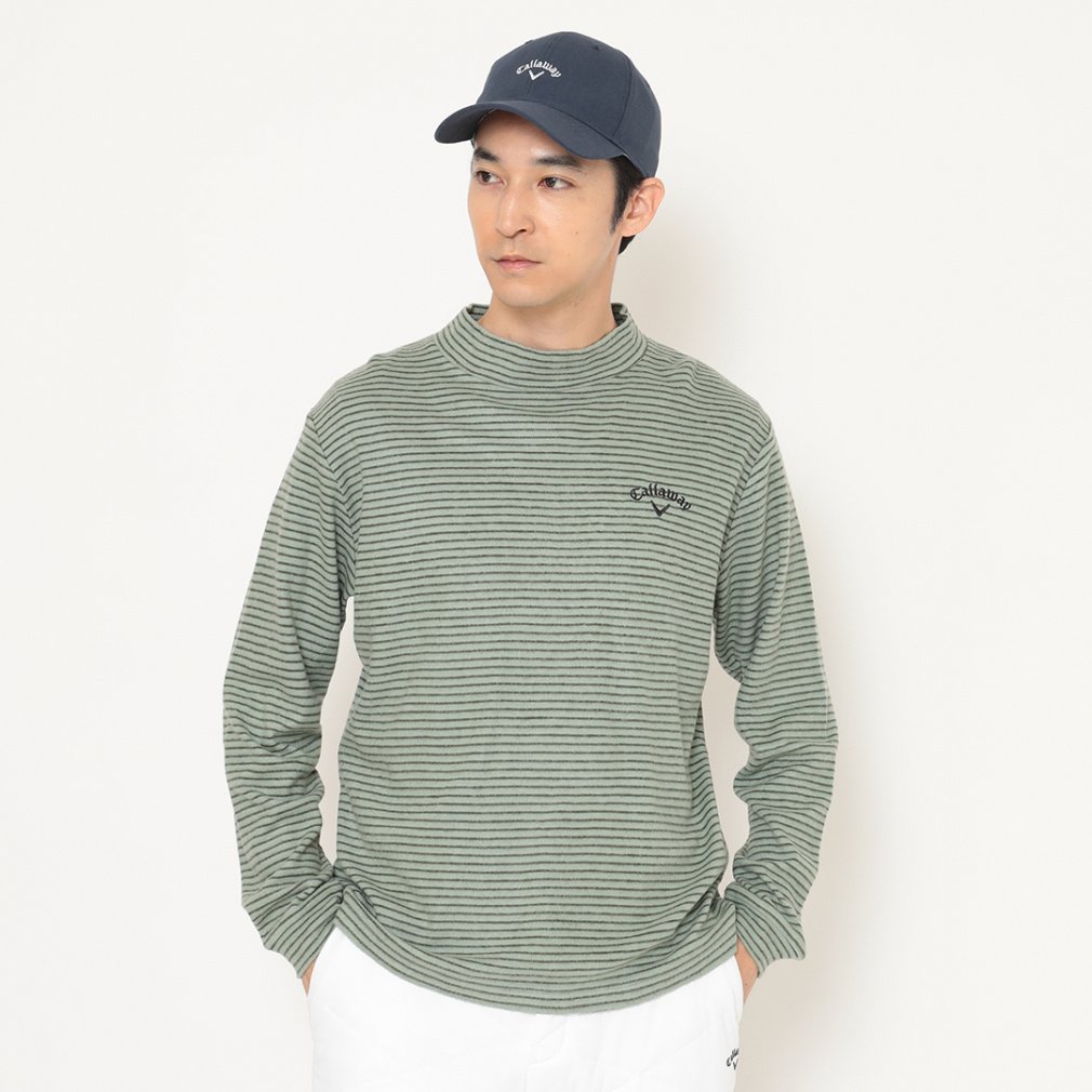 キャロウェイ ゴルフウェア 長袖シャツ 秋 冬 ボーダー裏起毛スムースモックネックシャツ (C25233112) メンズ Callaway