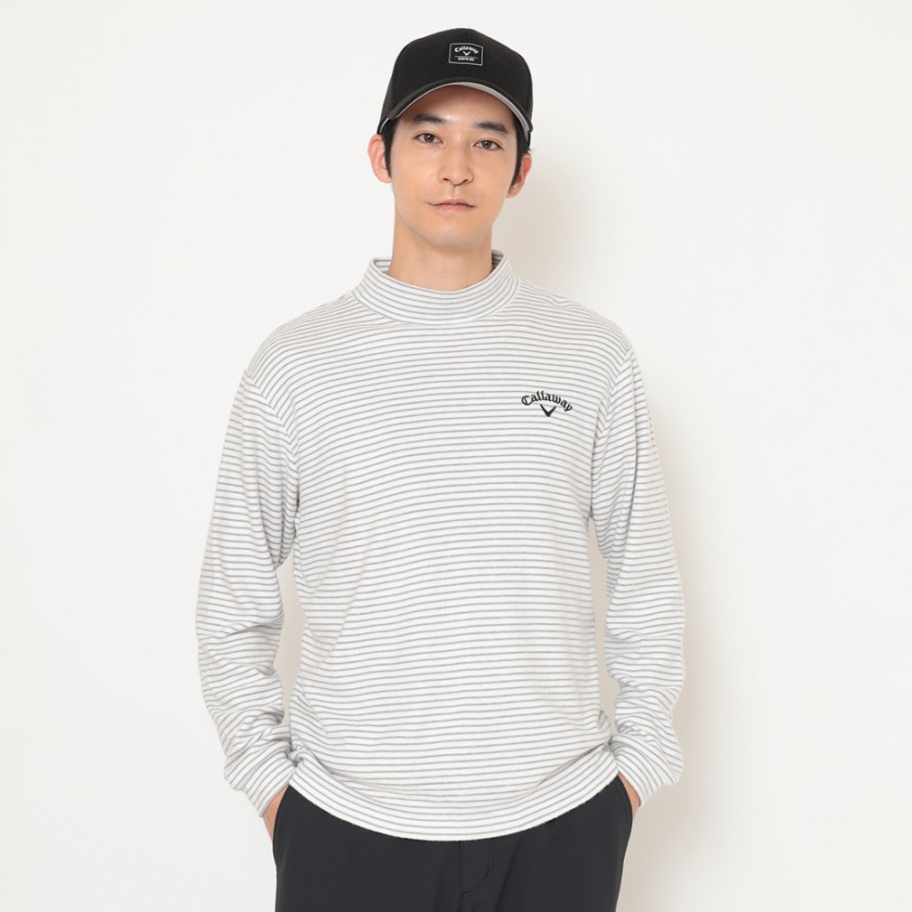 キャロウェイ ゴルフウェア 長袖シャツ 秋 冬 ボーダー裏起毛スムースモックネックシャツ (C25233112) メンズ Callaway