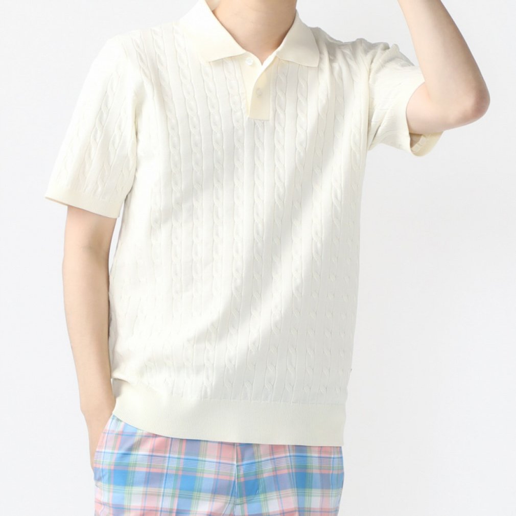 ティゴラ ゴルフウェア 半袖シャツ 春 夏 ポリニットケーブル編み半袖ポロシャツ (TR-1H1054P) メンズ TIGORA