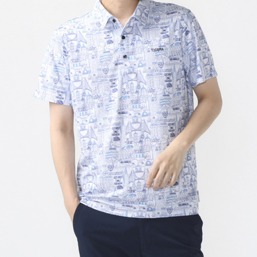 遮熱街柄線画ポロシャツ TR-1H1094P(ホワイト-3XL)