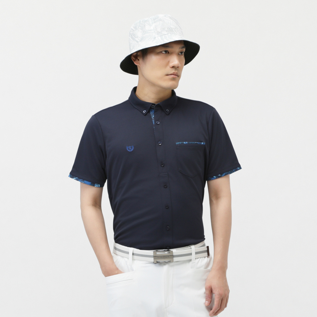 遮熱UVカット鹿の子ボタンダウンシャツ TR-1H1155B(ネイビー-3XL　メンズ)