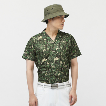 通気UVカットメッシュ総柄開襟オープンシャツ TR-1H1165P(カーキ-3XL　メンズ)