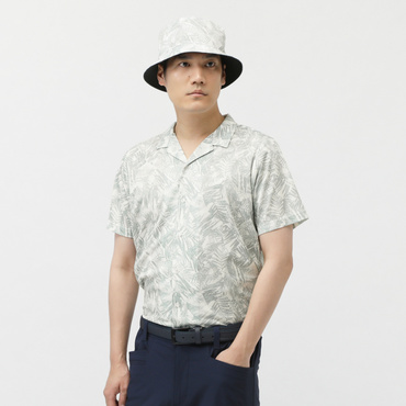 通気UVカットメッシュ総柄開襟オープンシャツ TR-1H1165P(ホワイト-3XL　メンズ)
