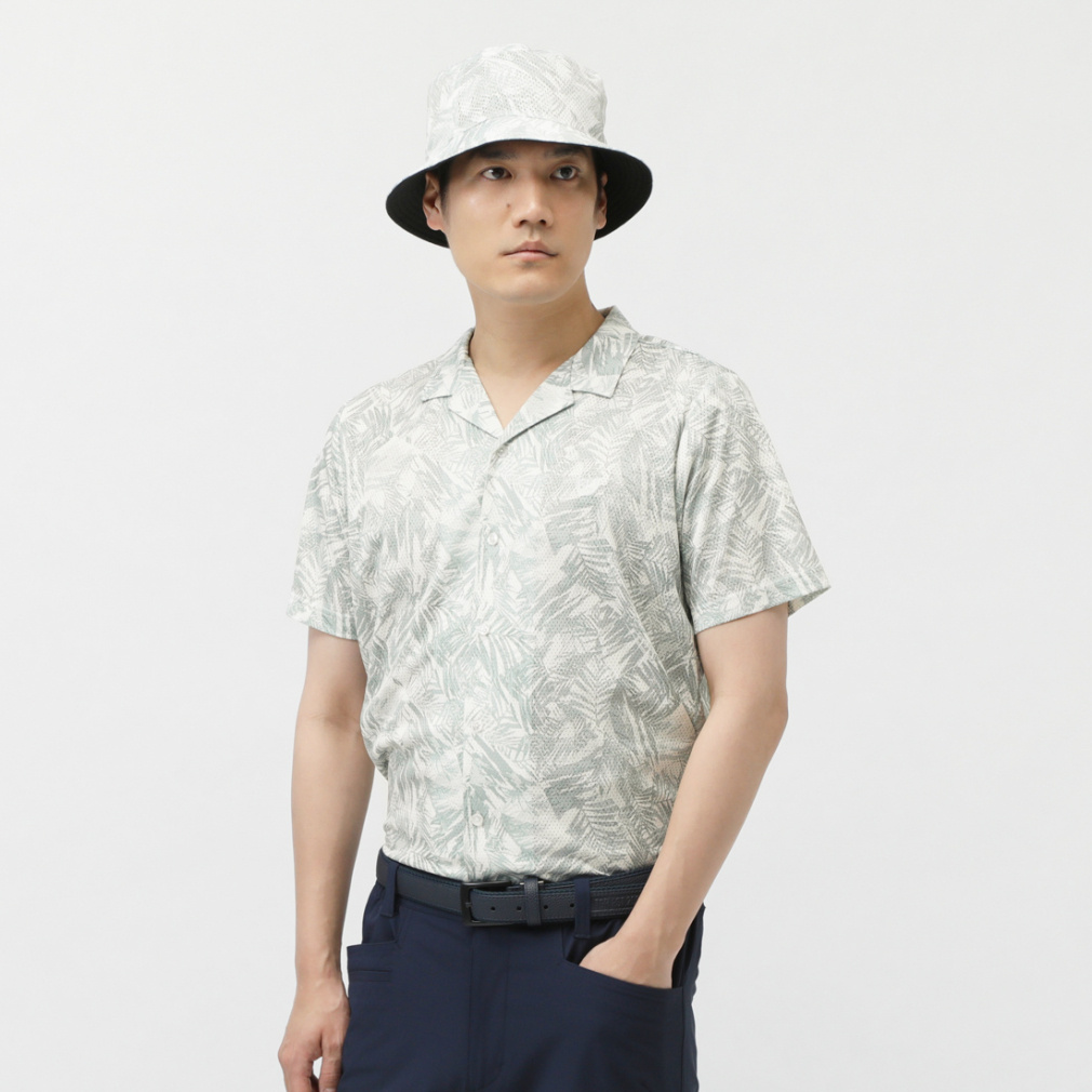 通気UVカットメッシュ総柄開襟オープンシャツ TR-1H1165P(ホワイト-3XL　メンズ)