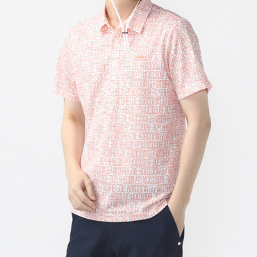 メッシュロゴ柄ポロシャツ TR-1H1114P(ホワイト×オレンジ-3XL)