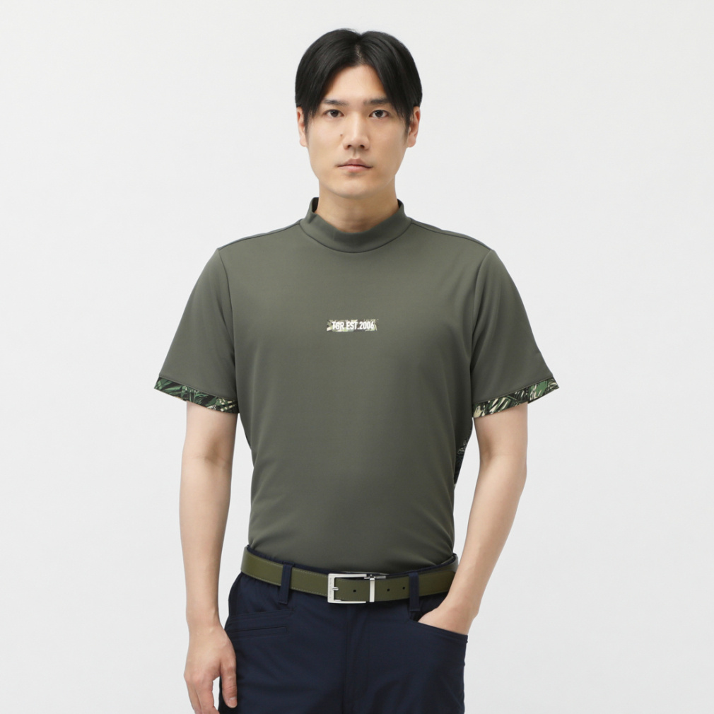 遮熱UVカット鹿の子切替半袖モックシャツ TR-1H1175H(カーキ-3XL　メンズ)