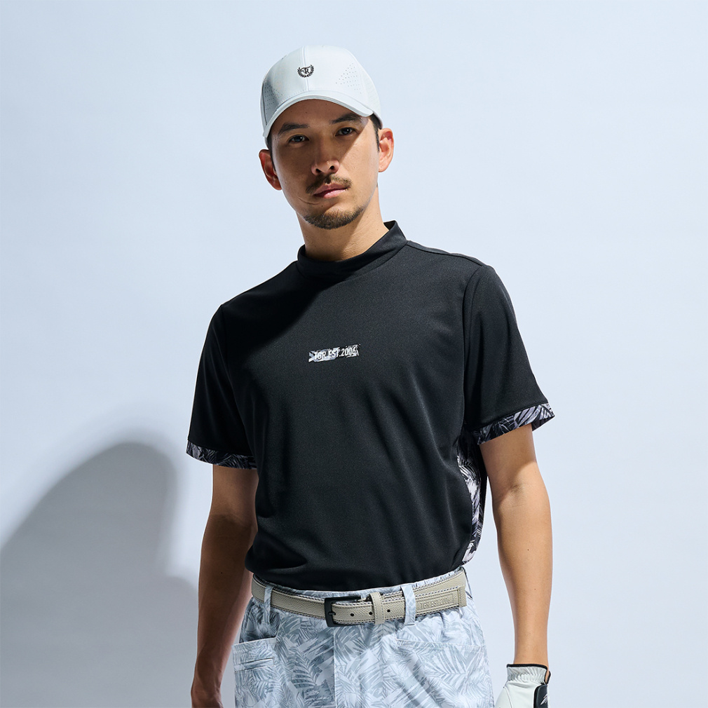 遮熱UVカット鹿の子切替半袖モックシャツ TR-1H1175H(ブラック-3XL　メンズ)