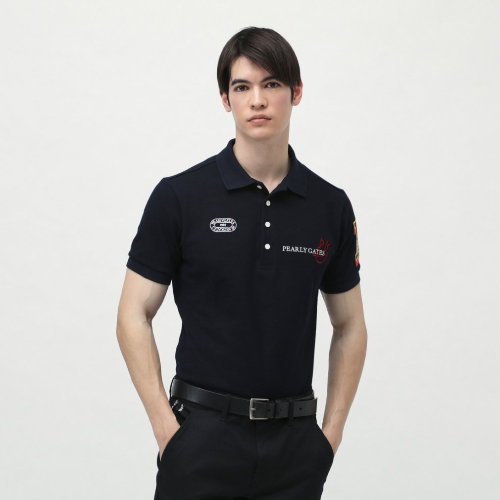 パーリーゲイツ ゴルフウェア 半袖シャツ 春 夏 コットン鹿の子