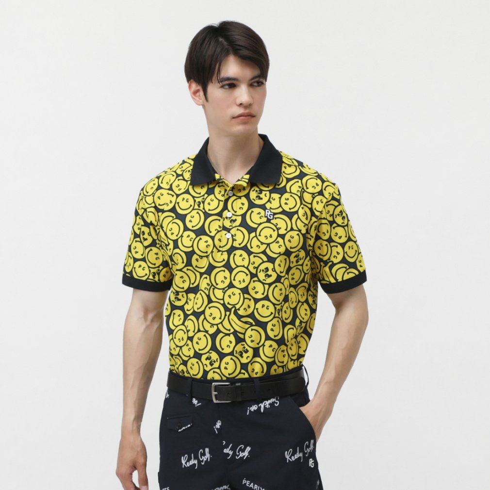 パーリーゲイツ ゴルフウェア 半袖シャツ 春 夏 ジャージ バナナニコ柄 (0535160415) メンズ PEARLY GATES