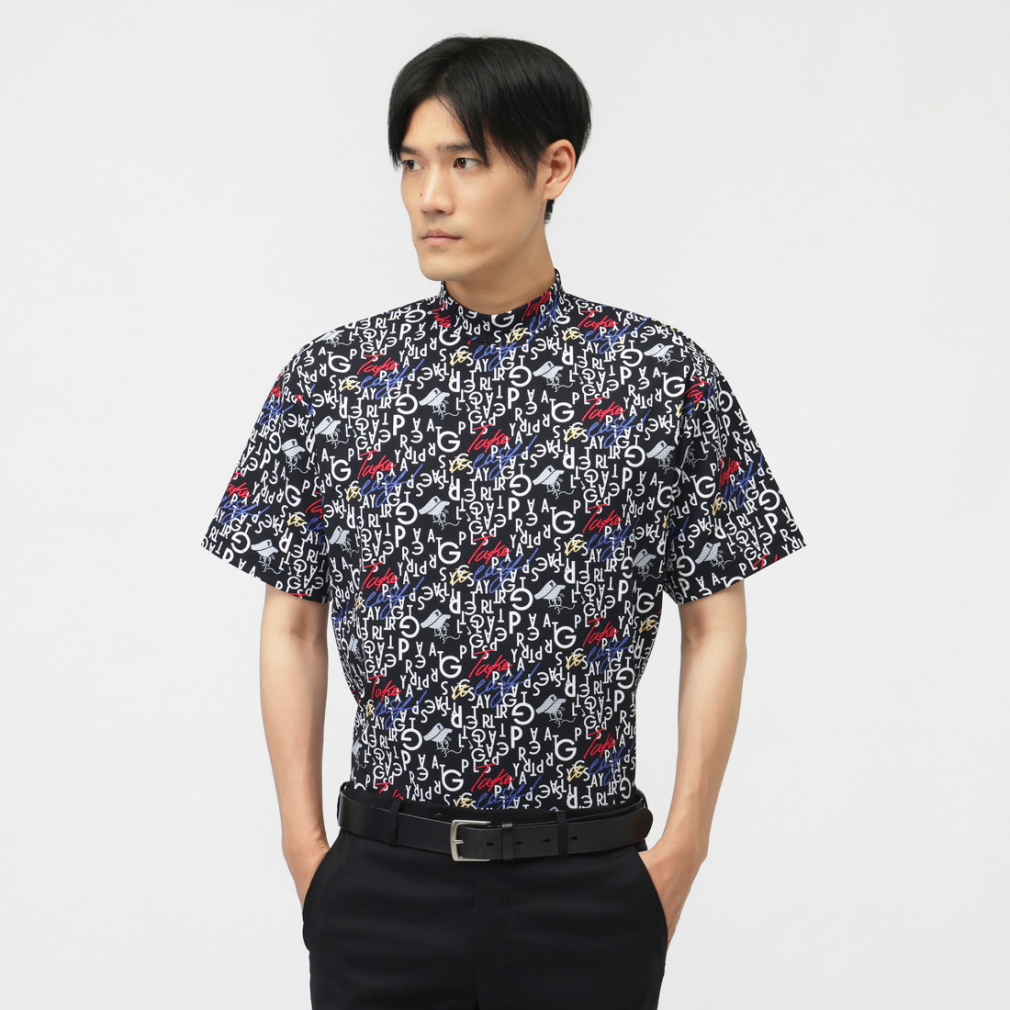 パーリーゲイツ ゴルフウェア 半袖シャツ 春 夏 BALLくんロゴ総柄