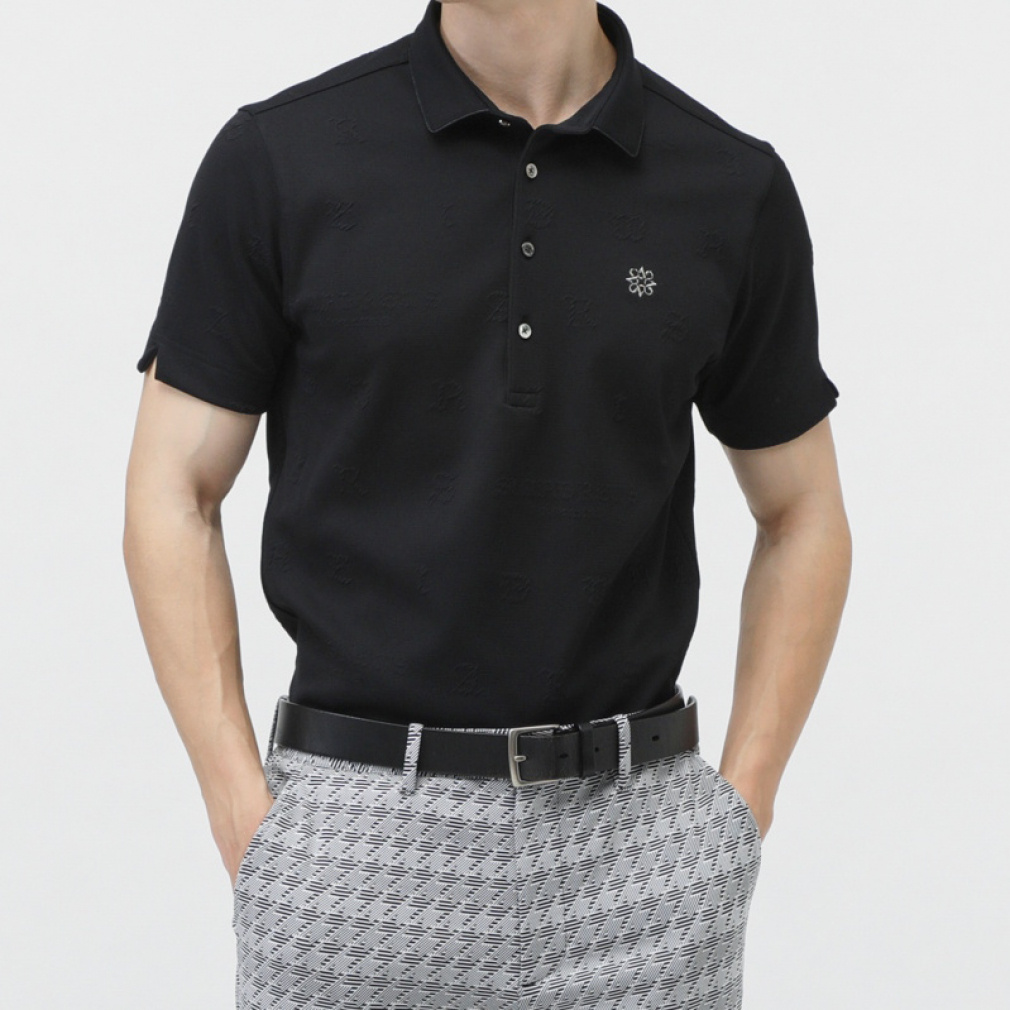 ふくれジャガードロゴ半袖シャツ 0425160251(ブラック-M)