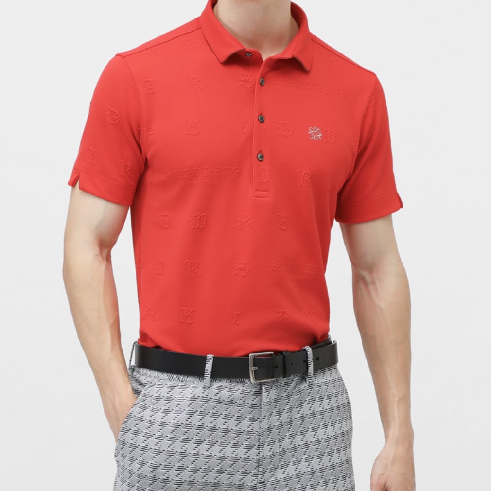 ふくれジャガードロゴ半袖シャツ 0425160251(レッド-M)