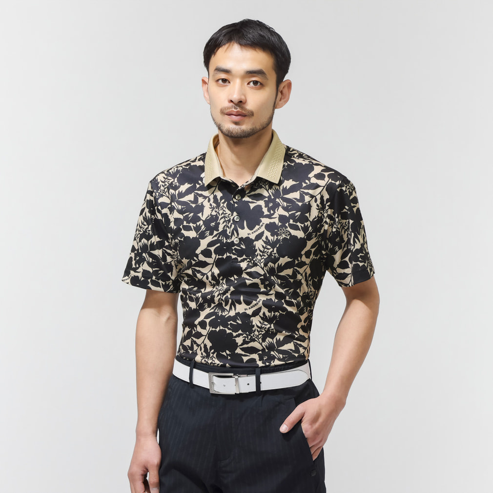 COOLMAXシャドーボタニカルプリント半袖ポロ 0426160555(ベージュ-M)