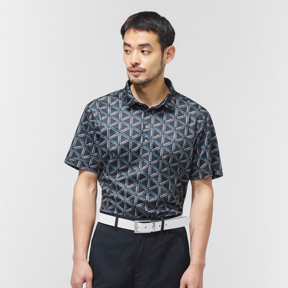 COOLMAXトライアングルロゴプリント半袖シャツ 0426160557(ブラック-M)