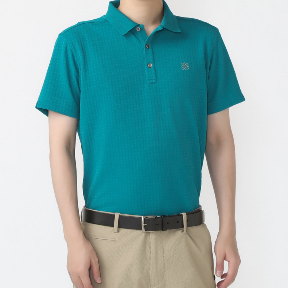 ギンガムジャガード半袖ポロ 0424160551(グリーン-M)