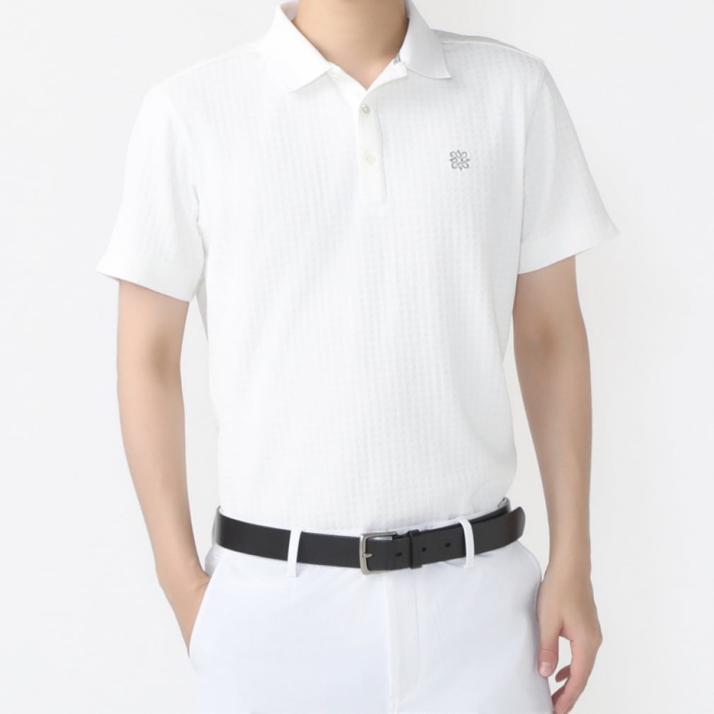 ギンガムジャガード半袖ポロ 0424160551(ホワイト-M)