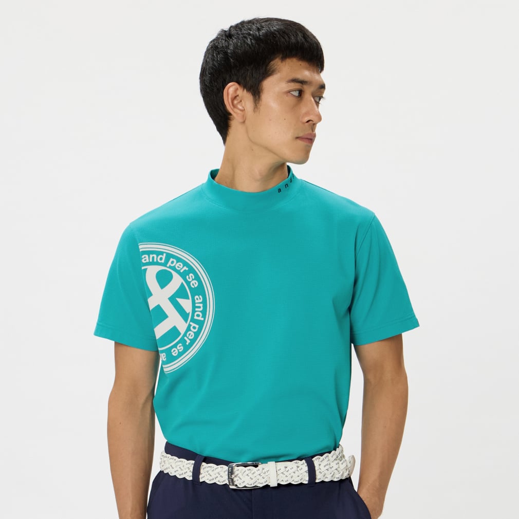 SWING DRY メッシュ半袖モックネックシャツ AMS9566V2(ブルー-M)