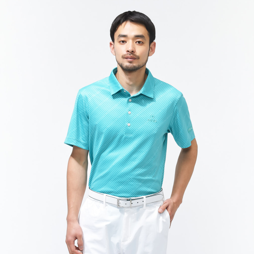 ピン ゴルフウェア 半袖シャツ 春 夏 ホールメッシュ総柄半袖