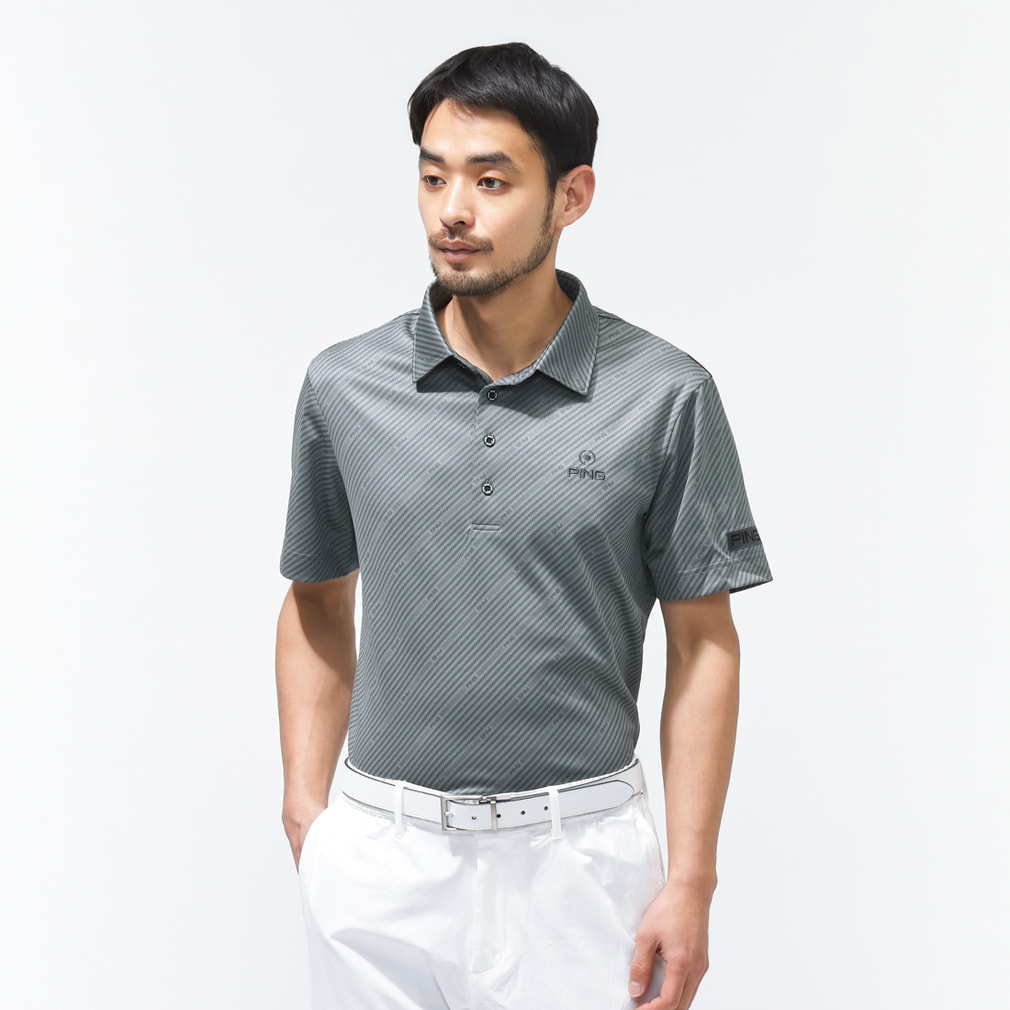 ピン ゴルフウェア 半袖シャツ 春 夏 ホールメッシュ総柄半袖