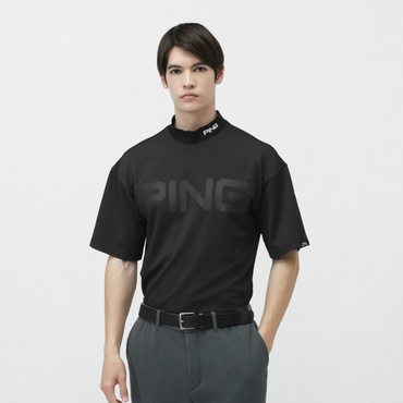 ダブルメッシュ半袖ハイネックシャツ 6215167309(ブラック-S　メンズ)