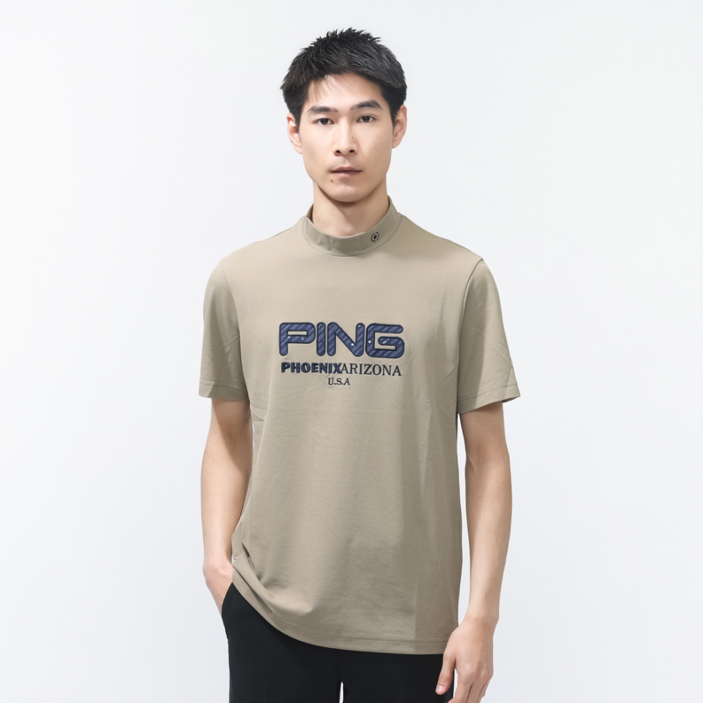 アップリケ半袖ハイネックシャツ 6216167201(ベージュ-M)