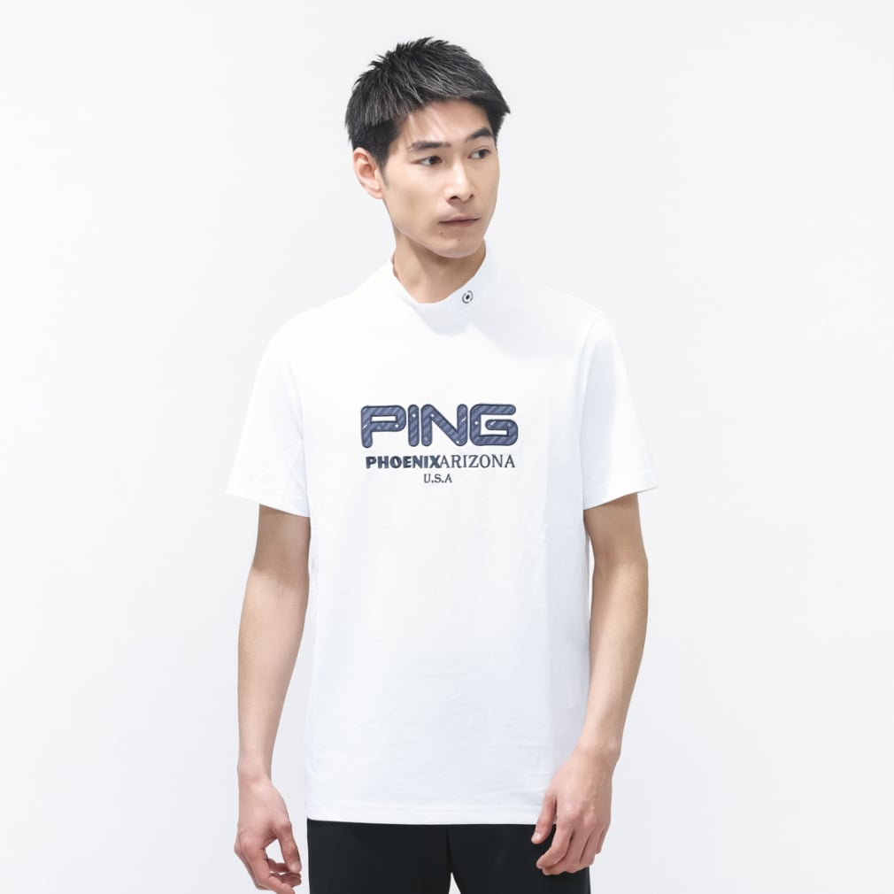 アップリケ半袖ハイネックシャツ 6216167201(ホワイト-M)