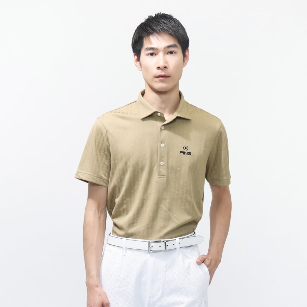 ピン ゴルフウェア 半袖シャツ 春 夏 ストライプジャカード半袖
