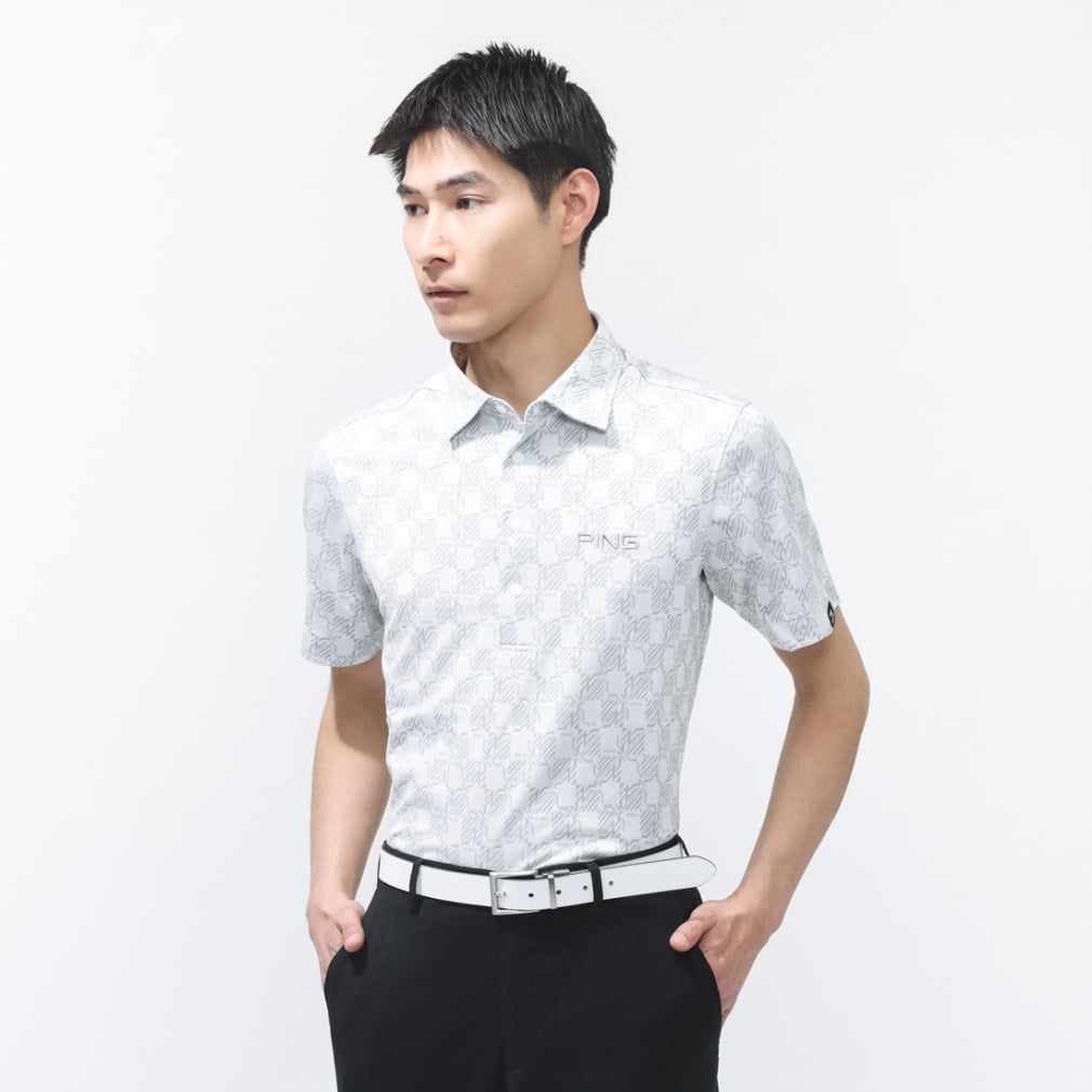 AZモノグラムジャカード半袖ポロシャツ 6216160101(ホワイト-M)