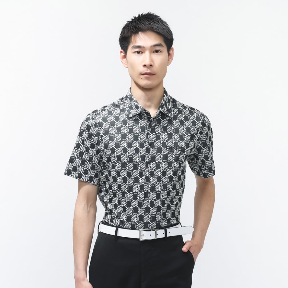 AZモノグラムジャカード半袖ポロシャツ 6216160101(ブラック-M)