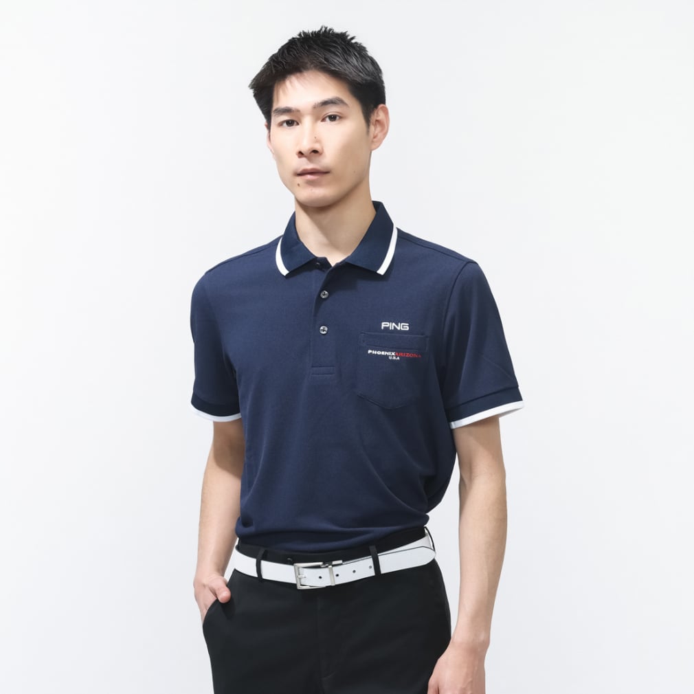 半袖ラインスナップテックスポロシャツ 6216160201(ネイビー-M)