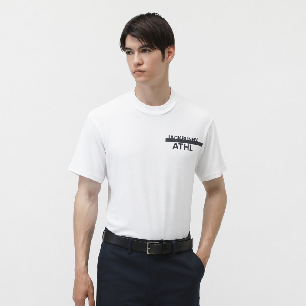 ダブルフェイス裏メッシュモックネックカットソー(半袖) 2625167501(ホワイト-M メンズ)
