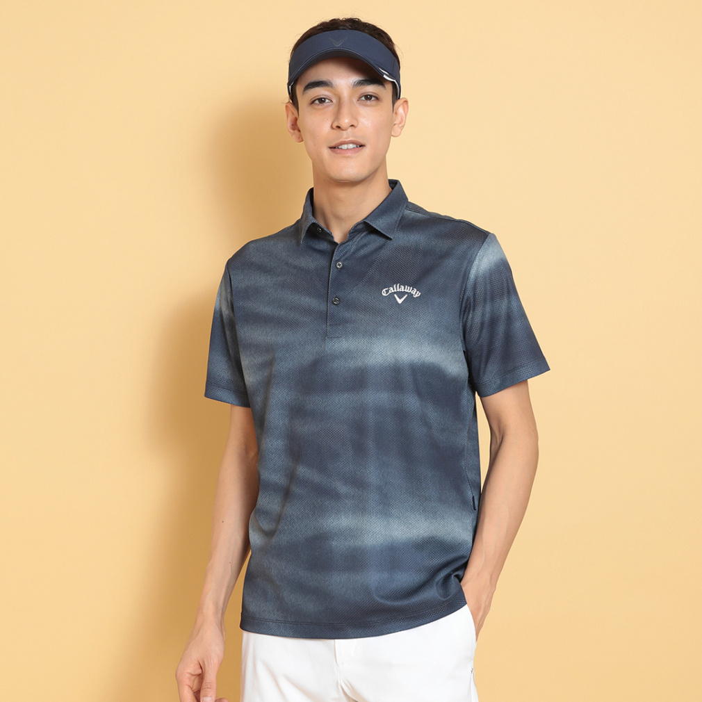 キャロウェイ ゴルフウェア 半袖シャツ 春 夏 かざあな水面プリントメッシュカノコシャツ (C25134117) メンズ Callaway