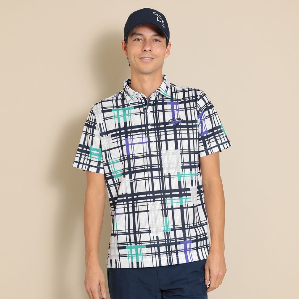 キャロウェイ ゴルフウェア 半袖シャツ 春 夏 かざあなメッシュチェック柄 半袖シャツ (C24134115) メンズ Callaway