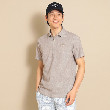 生地調プリントメッシュカノコ 開襟シャツ(ベージュ-L)