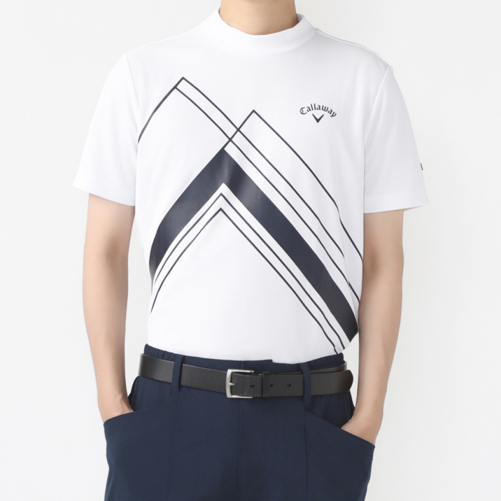 キャロウェイ ゴルフウェア 半袖シャツ 春 夏 パワーラインプリントクローズドカノコ半袖モックネックシャツ (C23134117) メンズ Callaway