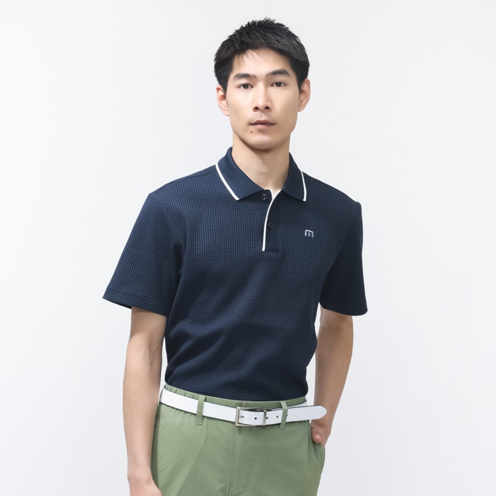 半袖ワッフルポロ 7AN005(ネイビー-M)