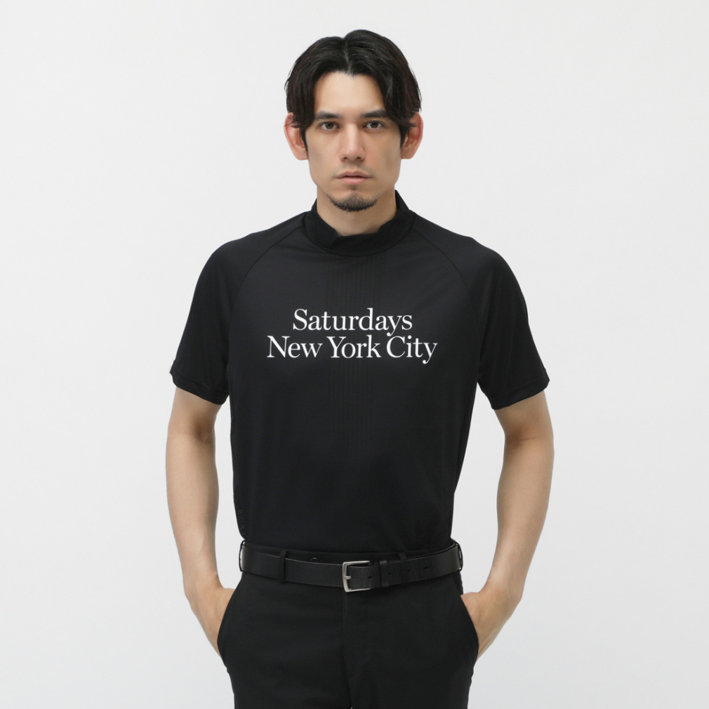 Mesh jaquard SS Mock neck BGM15080(ブラック-M)