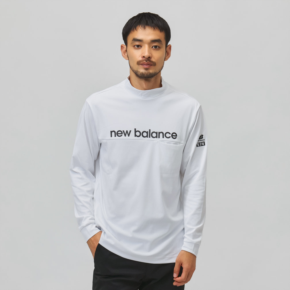 【即日発送】New Balance Golf モックネックシャツ ホワイトL ニューバランス ゴルフウェア 長袖シャツ 秋 冬 L/SLEEVE MOCK NECK