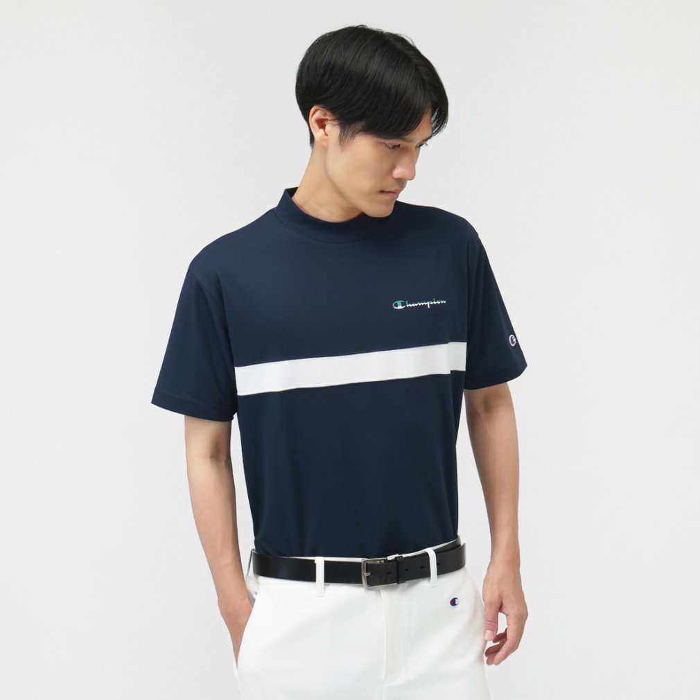 チャンピオン ゴルフウェア 半袖シャツ 秋 冬 モックネックシャツ UVカット 速乾 ドライ (C3-CG302) メンズ Champion