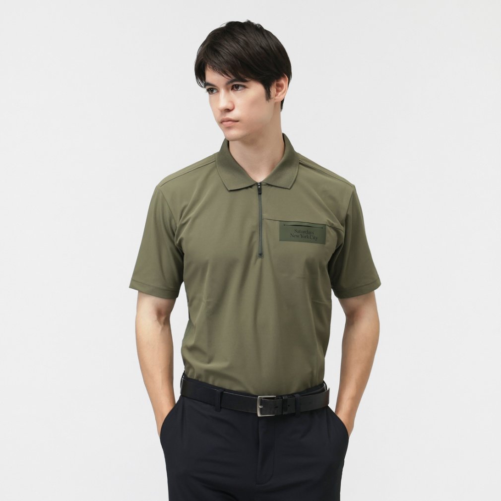 T^f[Yj[[NVeB StEFA Vc 36G MicroPique SS Half Zip Polo (BGM65020) Y SATURDAYS NEW YORK CITY