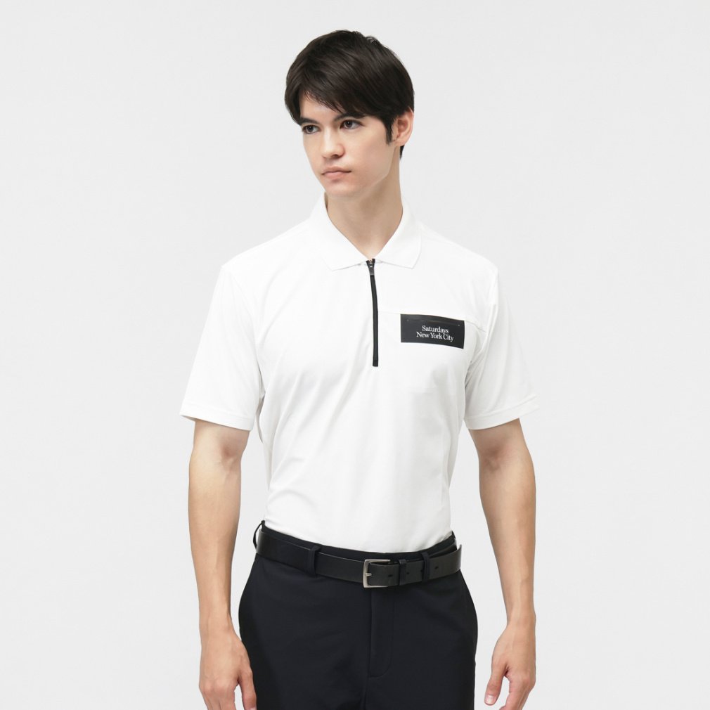 T^f[Yj[[NVeB StEFA Vc 36G MicroPique SS Half Zip Polo (BGM65020) Y SATURDAYS NEW YORK CITY