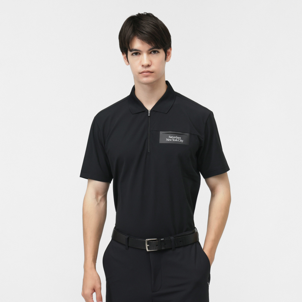 T^f[Yj[[NVeB StEFA Vc 36G MicroPique SS Half Zip Polo (BGM65020) Y SATURDAYS NEW YORK CITY